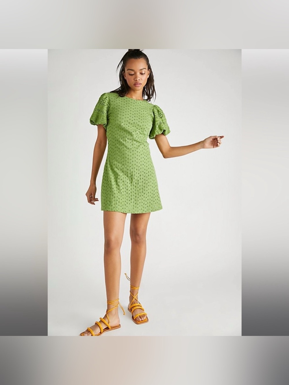 Free People Ladies M Green Eyelet Shift Dress - Women's